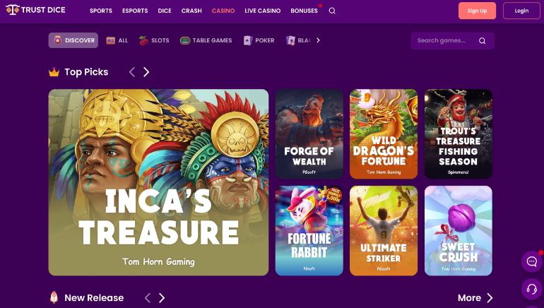 TrustDice Casino Homepage Screenshot