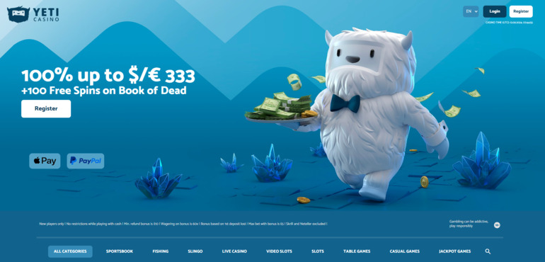 Yeti Casino Homepage
