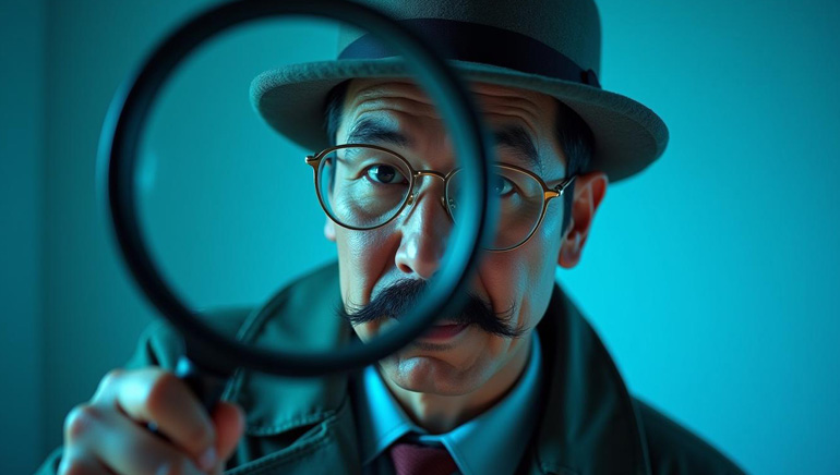 Detective with magnifying glass.